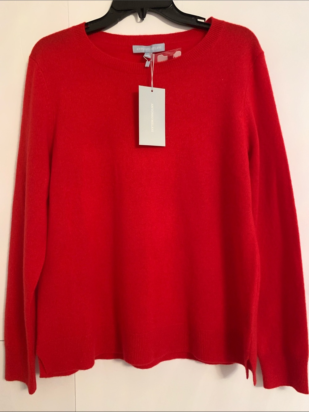 NWT ANTONIO MELANI Cashmere Cameron Crewneck Scarlet Sweater Size L